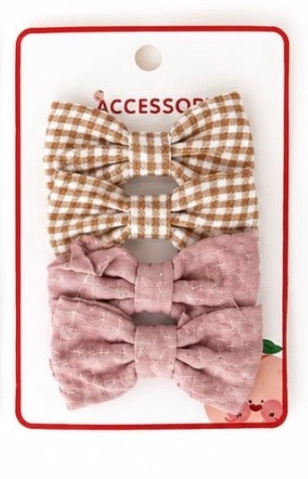 Pink & Brown Gingham Bow Clips